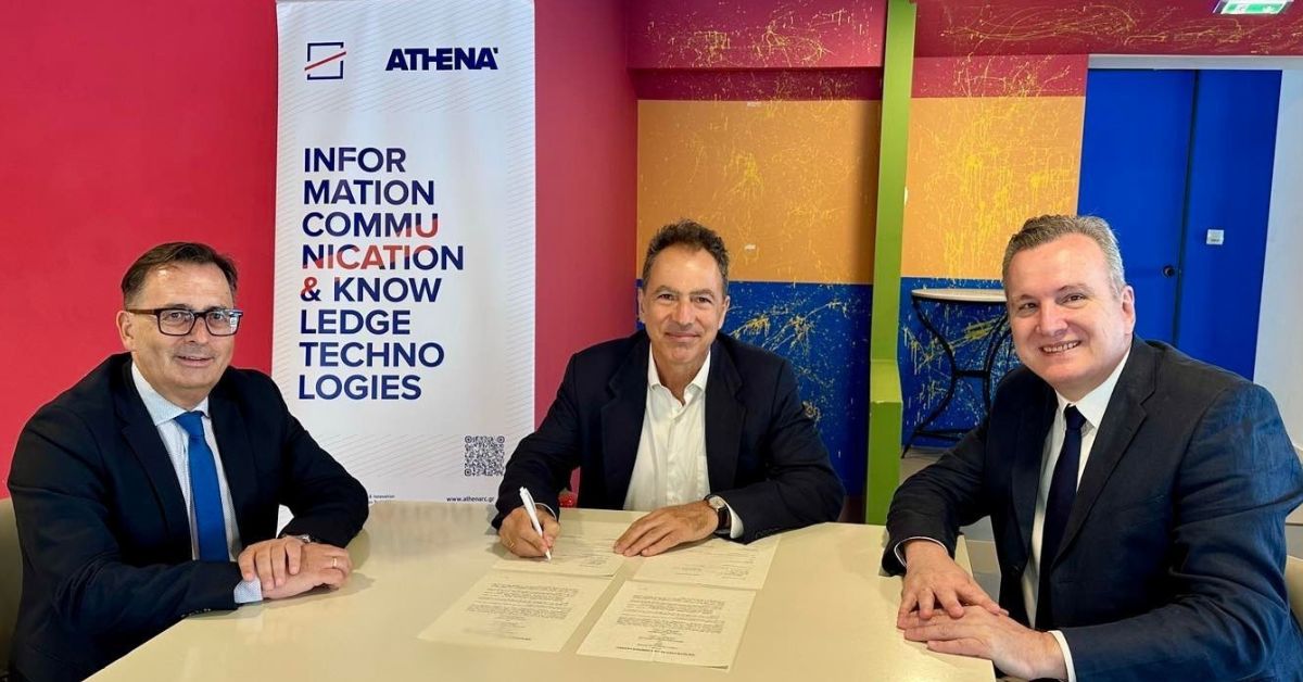 Prof. Chrysostomos Stylios, Prof. Ioannis Emiris, and Dr. Konstantinos Pappas at the MOU Signing Ceremony