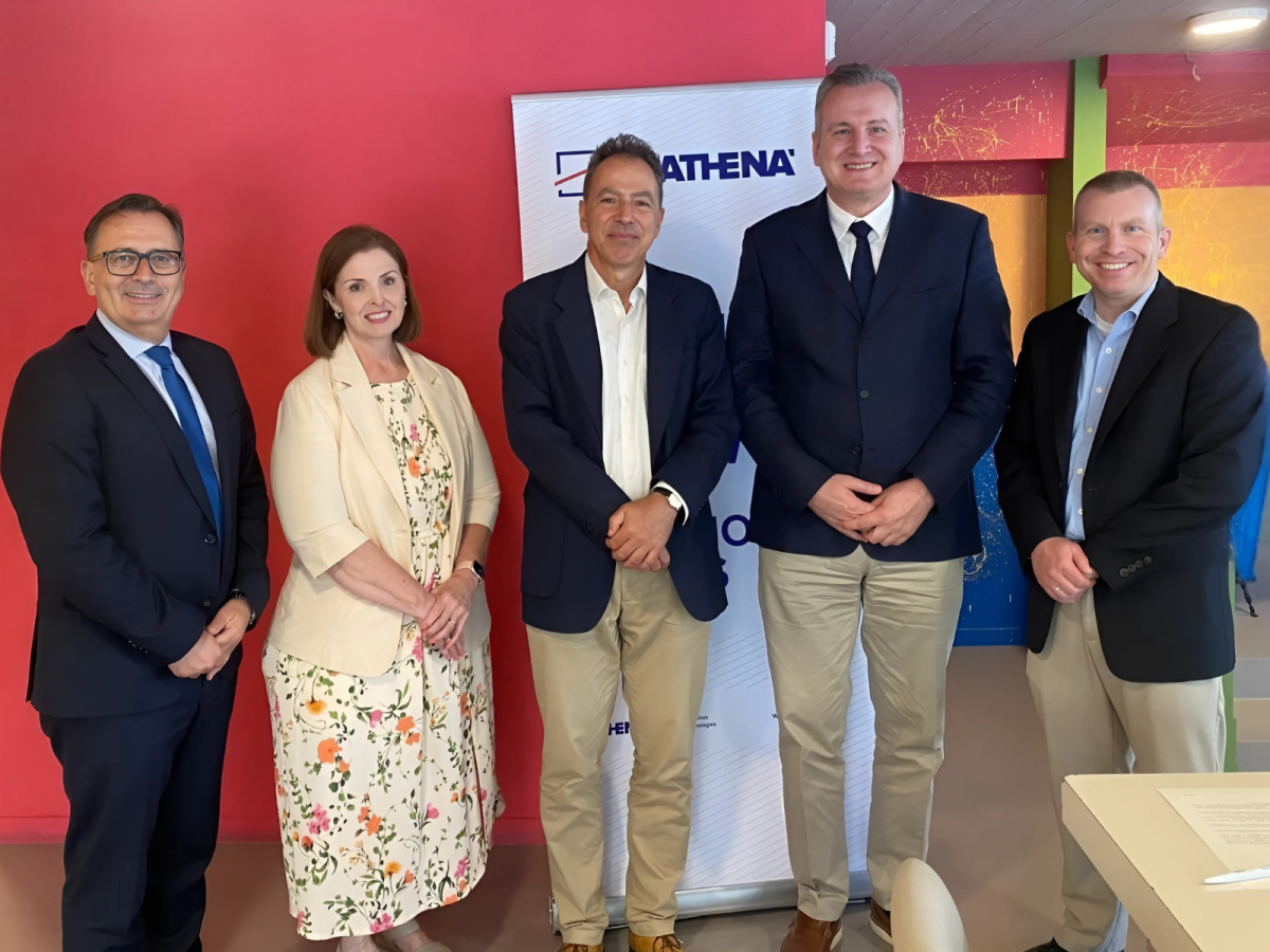 The Athena Research Center and the Texas A&M Energy Institute's representatives. (L-R) Prof. Chrysostomos Stylios, Kim Daniel, Prof. Ioannis Emiris, Dr. Konstantinos Pappas, and Jeff Sammons