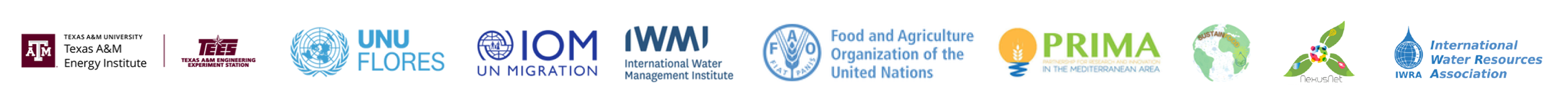 Texas A&M Energy Institute, United Nations University – Institute for Integrated Management of Material Fluxes and of Resources (UNU-FLORES), International Organization For Migration (IOM), International Water Management Institute (IWMI), Food and Agricultural Organization of the United Nations (FAO), Partnership for Research and Innovation in the Mediterranean Area (PRIMA), SustainFood Network, NEXUSNET, and the International Water Resources Association (IWRA)