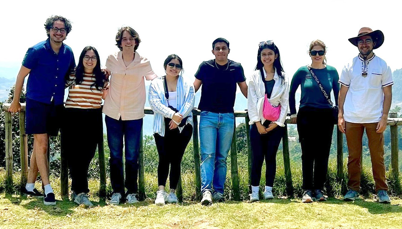 Faculty member Dr. Silva Hamie in Guatemala with her capstone students. Pictured from left are Matthew Mascorro, Xochitl Fuentes, Zach Brittain Ochoa, Domenica Bailon, Sergio-Alejandro Porres, Alexis Rangel, Dr. Silva Hamie, and Travis Andrews