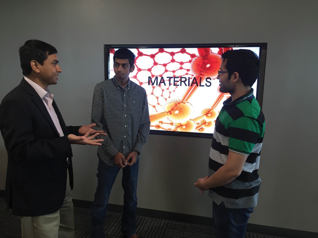 (L-R) Faruque Hasan; Shachit Iyer, a Ph.D. student in Hasan’s group; Ishan Bajaj, a Ph.D. student in Hasan’s group.